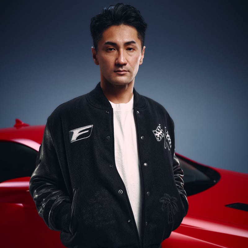 100 Thieves x Lexus LFA varsity jacket lifestyle view