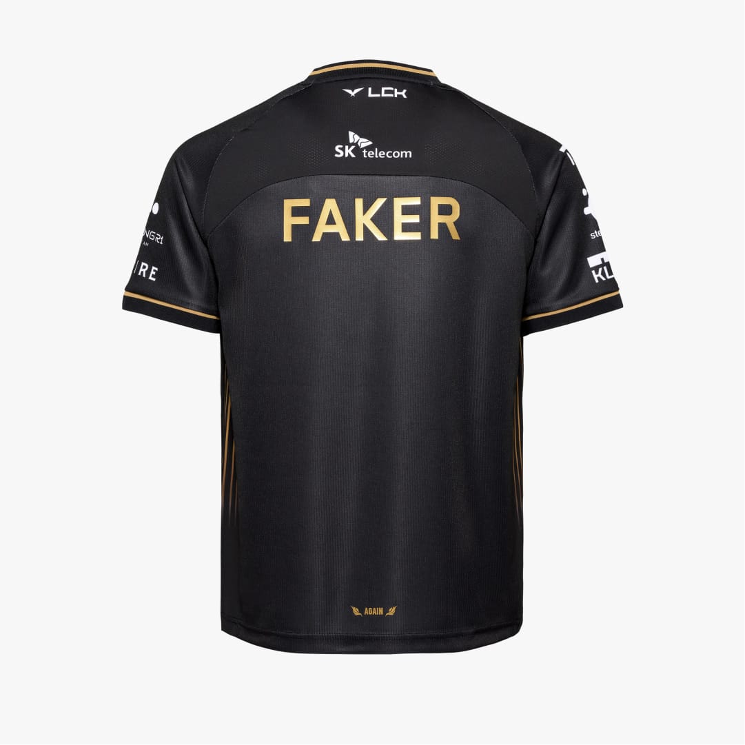 T1 x Goal Studio 2025 Worlds Uniform Back View with Gold V5 Stripe